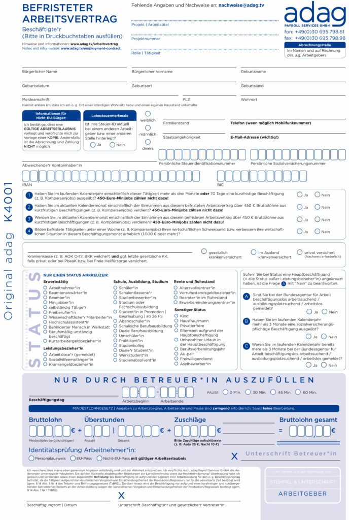 Arbeitsvertrag K4001