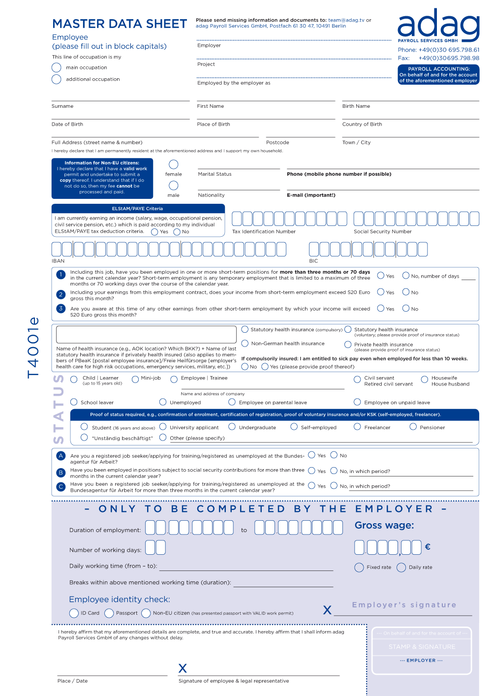 Englischsprachiges Stammdatenblatt Cast & Crew (PDF-Formular)