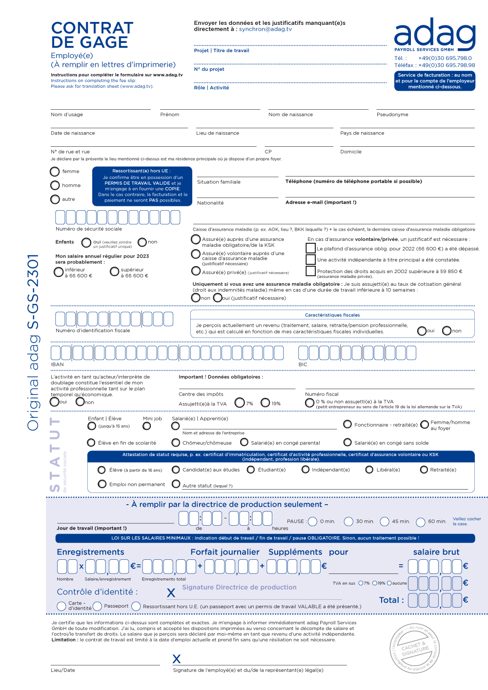 Gagenschein Synchron - Französisch (PDF Formular)