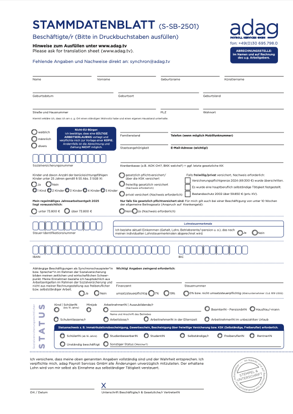 Stammdatenblatt Synchron (PDF-Formular)