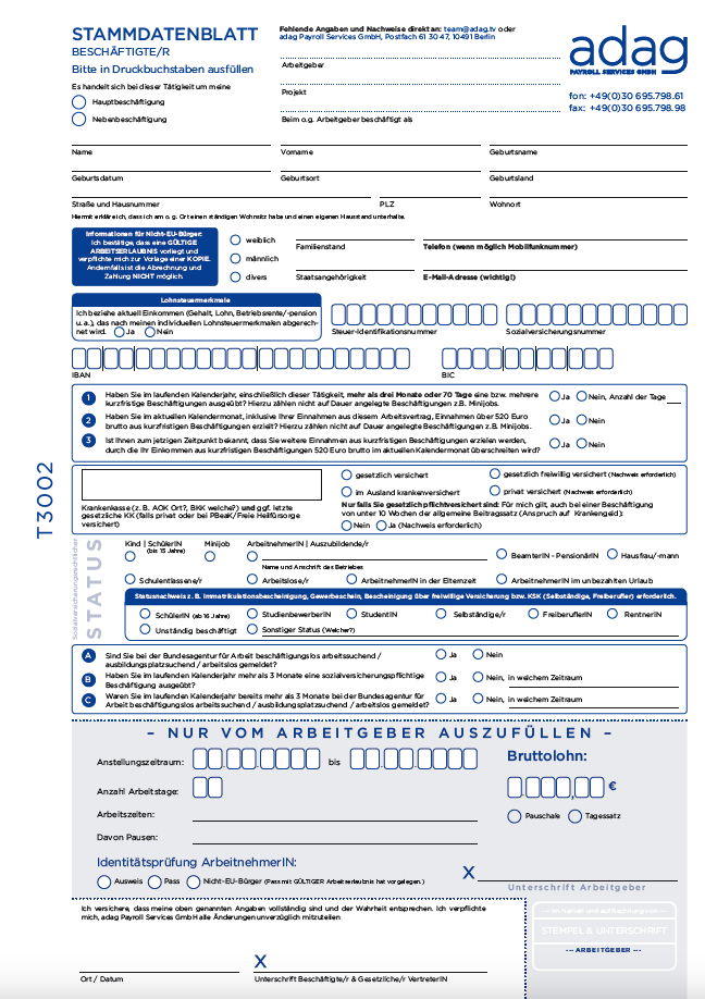Stammdatenblatt Cast & Crew (PDF-Formular)